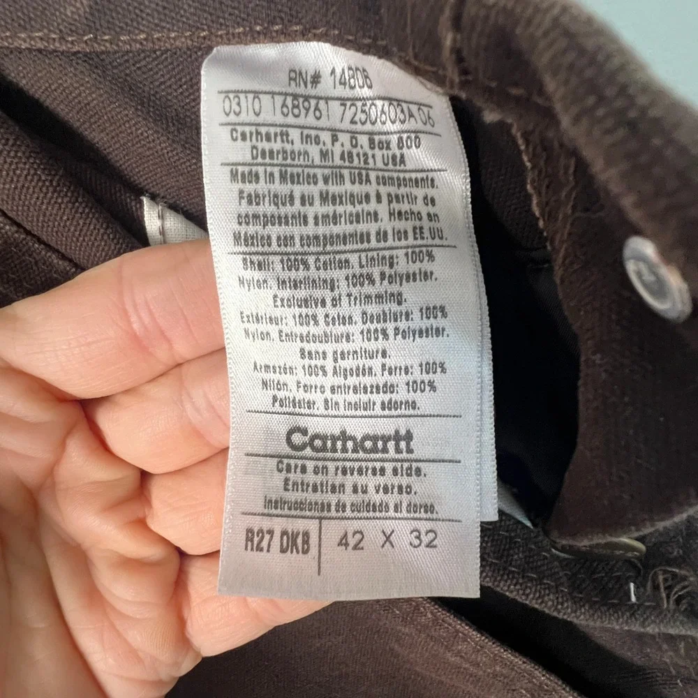 Carhartt R27 DKB Duck Bib Overalls Mens 42x32 Brown Double Knee Workwear Cargo